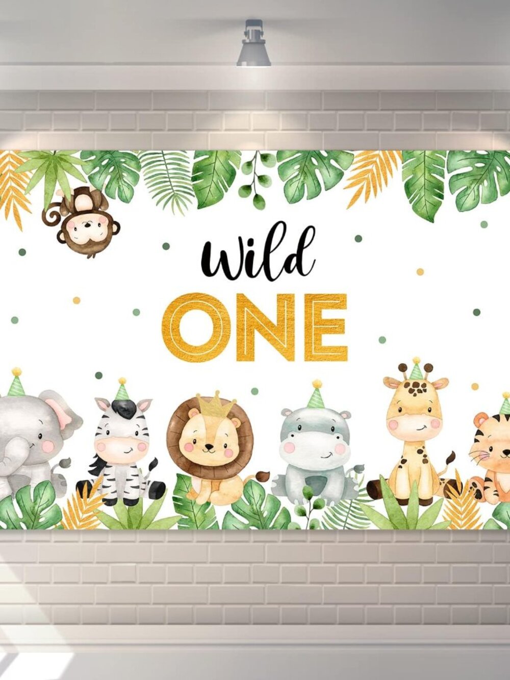 Wild One Backdrop Banner Birthday Decorations for Boys,Large Size 3 x 5Ft Jungle